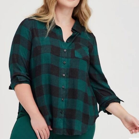 Torrid Green Plaid Pocket Shirt - Brushed Rayon Size 2X - Picture 1 of 4